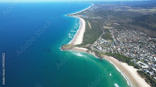 Norries Headland And Cabarita Beach Town Along The Tweed Coast In New South Wales, Australia. Aerial Drone Shot photo