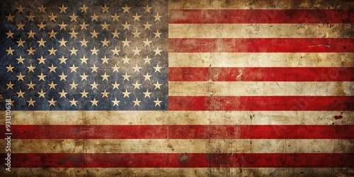 Grunge American flag design on vintage distressed background, USA, patriotic, stars and stripes