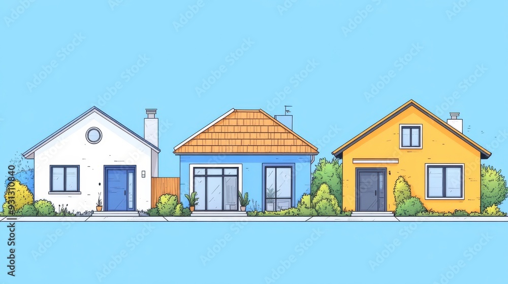Charming Colorful Homes: A Vibrant Illustration of Modern Residential Architecture Charming Colorful Homes: A Vibrant Illustration of Modern Residential Architecture