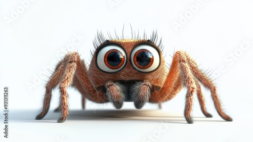 Cute cartoon spider with big eyes and happy legs, resting on a white background, 3D animation style