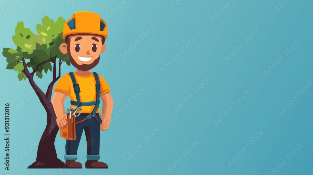 Fototapeta premium Cheerful Outdoor Worker Caring for Trees: A Playful Representation of Nature and Professionalism