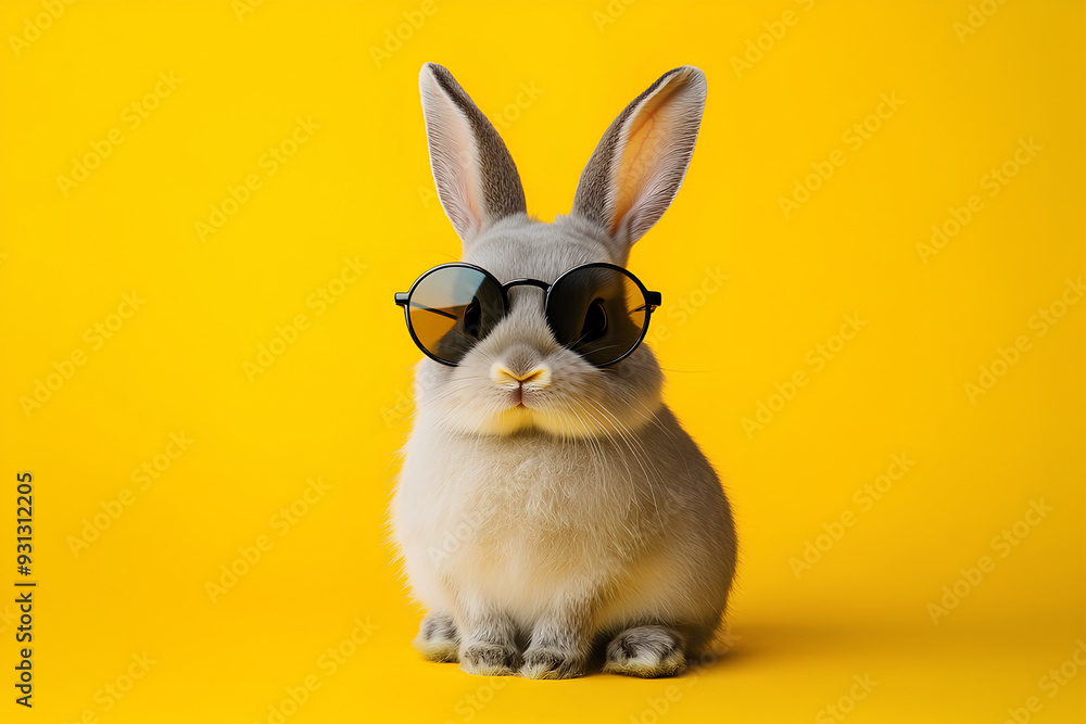 Fototapeta premium cool bunny in sunglasses on yellow background