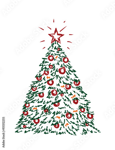 The sketch of a decorated Christmas tree.