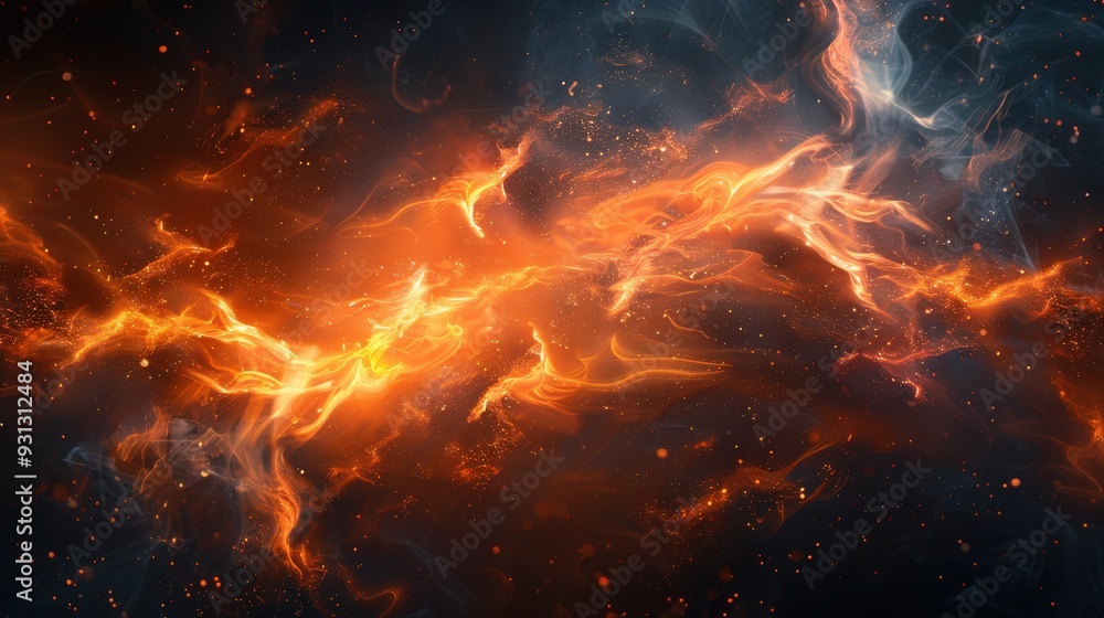 Create a high-resolution abstract background with fiery swirls against a dark backdrop. Ensure the design includes plenty of copy space and showcases dynamic, vibrant patterns Create a high-resolution abstract background with fiery swirls against a dark backdrop. Ensure the design includes plenty of copy space and showcases dynamic, vibrant patterns