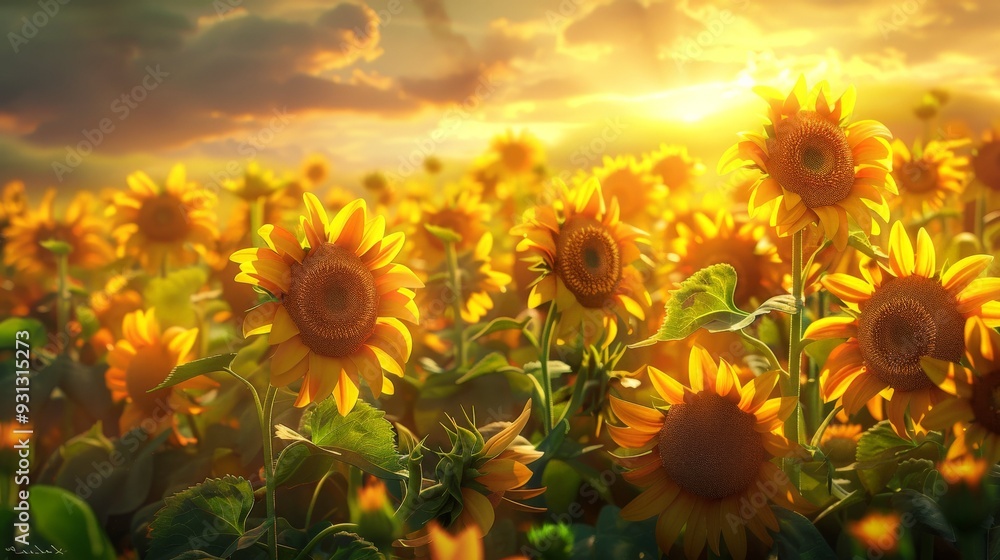 Sunflowers in a Golden Sunset. Sunflowers in a Golden Sunset.