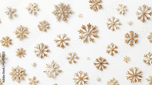 Elegant Snowflake Pattern with Golden Accents on White Background for Holiday Design