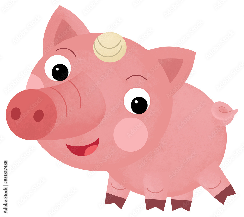 Cartoon happy scene with pig hog piggy farm ranch animal is looking and smiling illustration for kids Cartoon happy scene with pig hog piggy farm ranch animal is looking and smiling illustration for kids