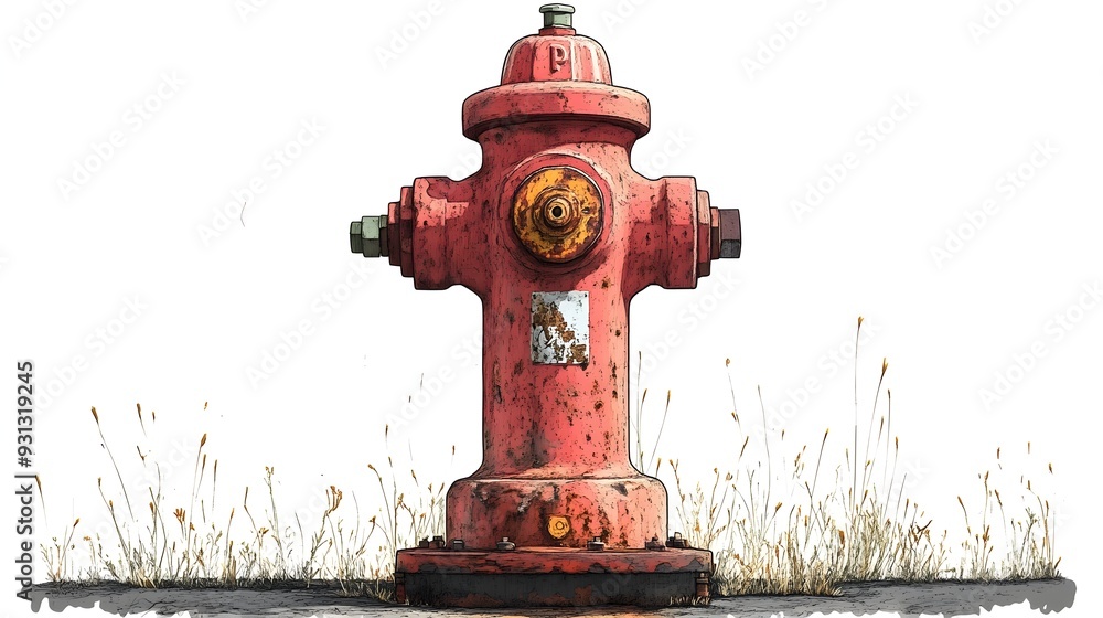 Fototapeta premium Rusty and Neglected Fire Hydrant in an Overgrown Outdoor Setting