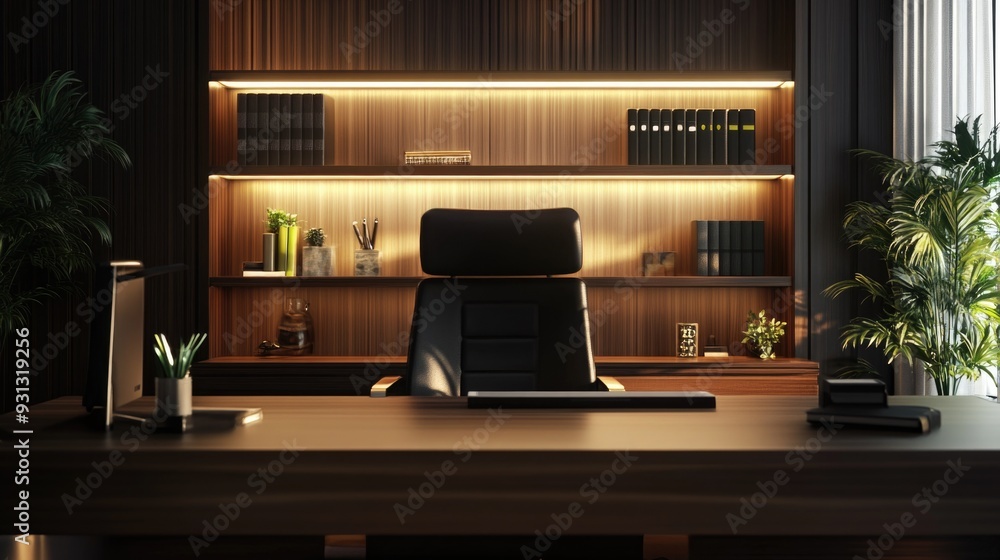Office Desk with Computer and Plant Office Desk with Computer and Plant