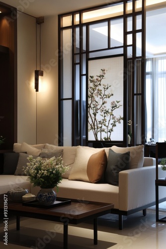 A stylish silk screen divider featuring Chinoiserie designs