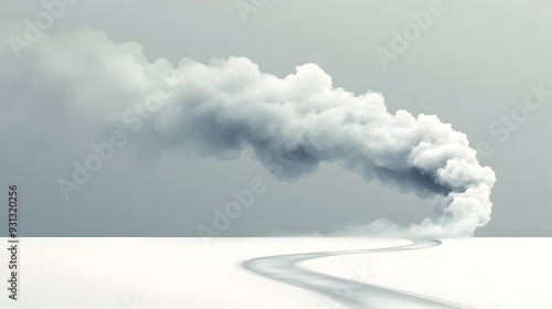 Trail of Exhaust Smoke Drifting Away in Plain White Background photo