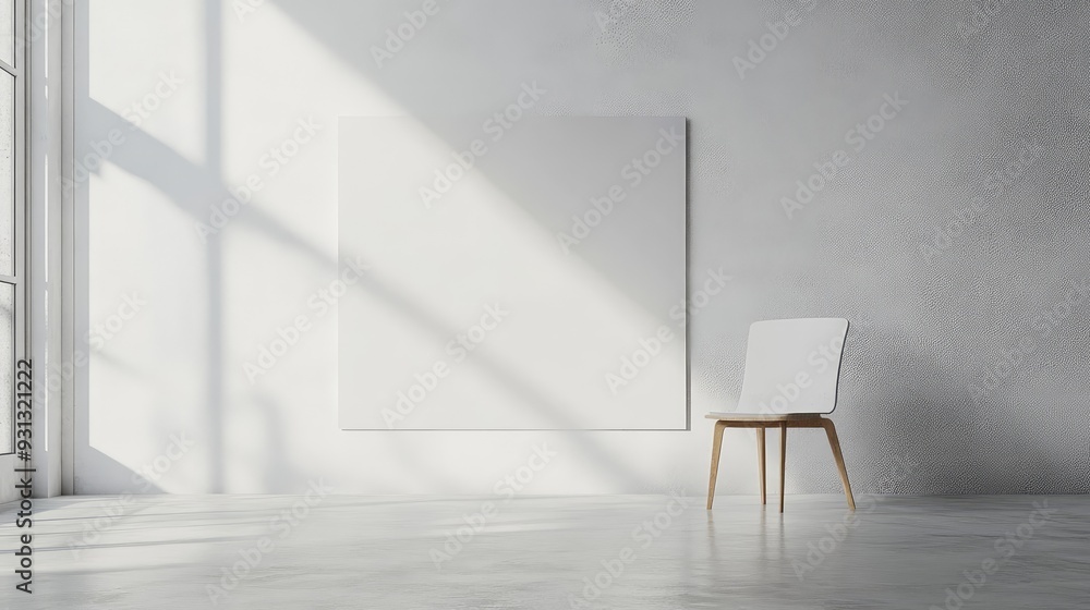 A minimalist setting with a white canvas as the focal point, inviting reflection on blank spaces.