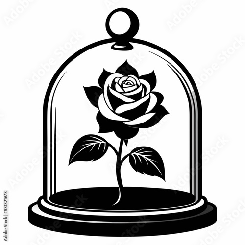 Rose Vintage Glass Dome Black silhouette