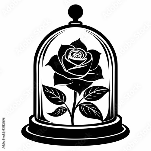 Rose Vintage Glass Dome Black silhouette