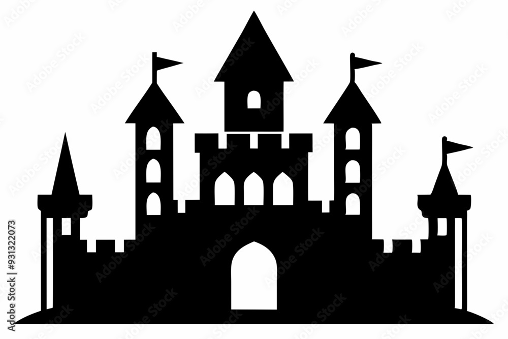 silhouette of a castle with tower and flags. castle icon vector illustration silhouette of a castle with tower and flags. castle icon vector illustration