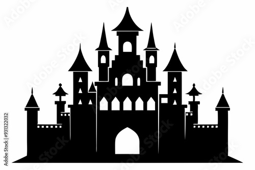 silhouette of a castle with tower and flags. castle icon vector illustration 