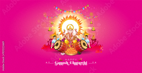 Vector greeting of Ganesh chaturthi festival. Happy Ganesh chaturthi. Indian traditional Lord Ganesha Ganpati puja and celebration background. Poster banner header or social media wishes post design.
