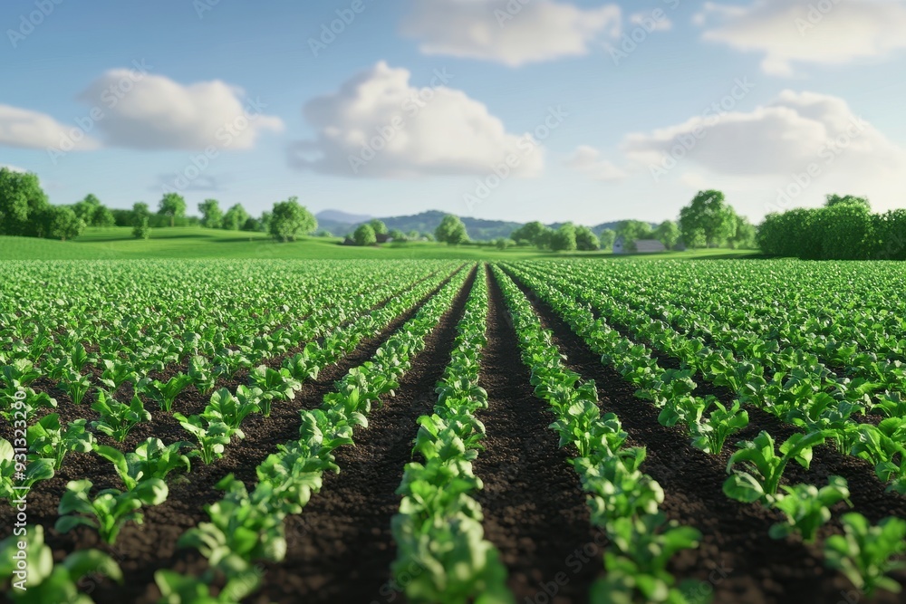 A vibrant green vegetable field under a clear sky, showcasing rows of healthy crops flourishing in a scenic landscape. A vibrant green vegetable field under a clear sky, showcasing rows of healthy crops flourishing in a scenic landscape.