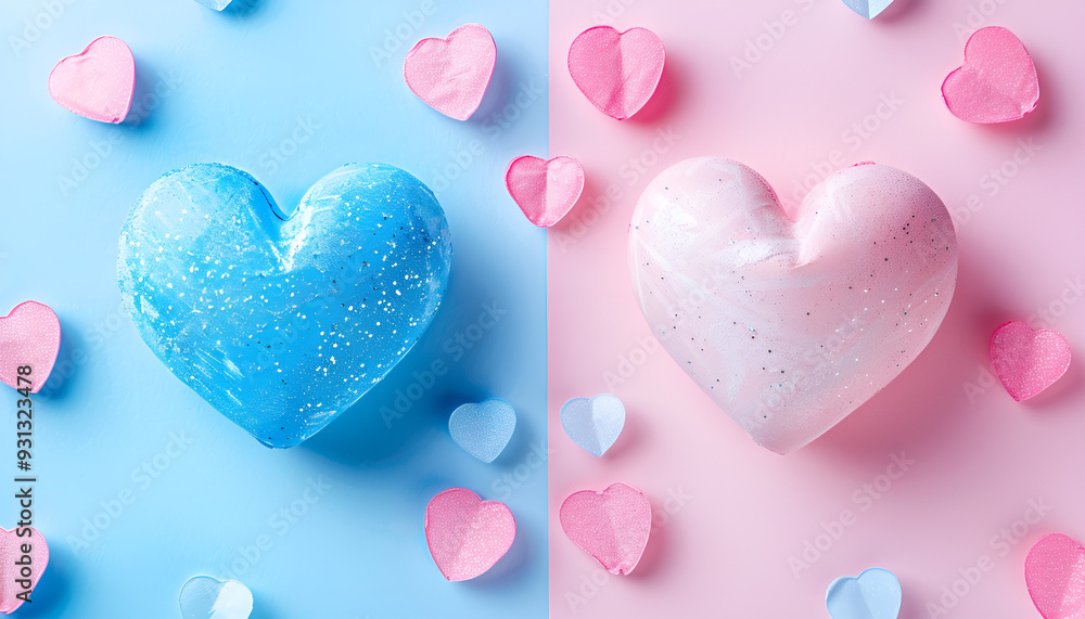 Blue and pink heart shapes, Valentines day background Blue and pink heart shapes, Valentines day background