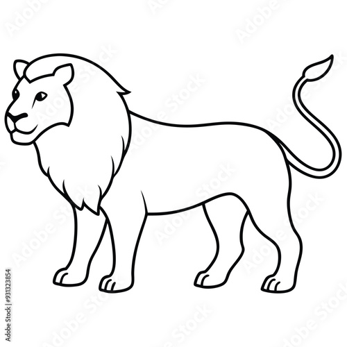 Carnivores Lion Silhouette Line Art Vector Illustration.