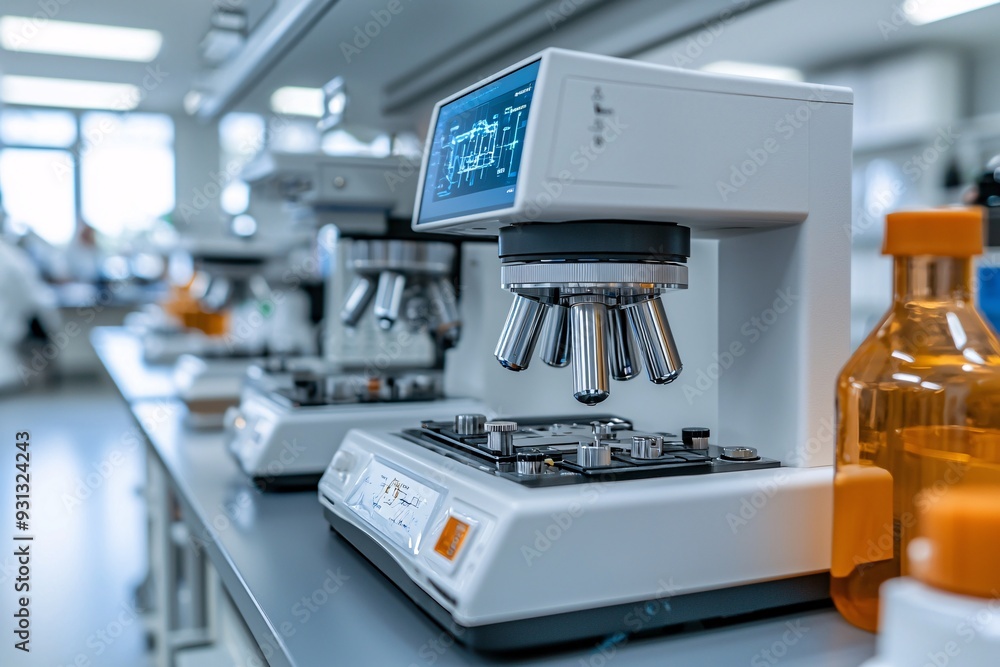 Modern Scientific Microscope in a Laboratory Setting. Modern Scientific Microscope in a Laboratory Setting.
