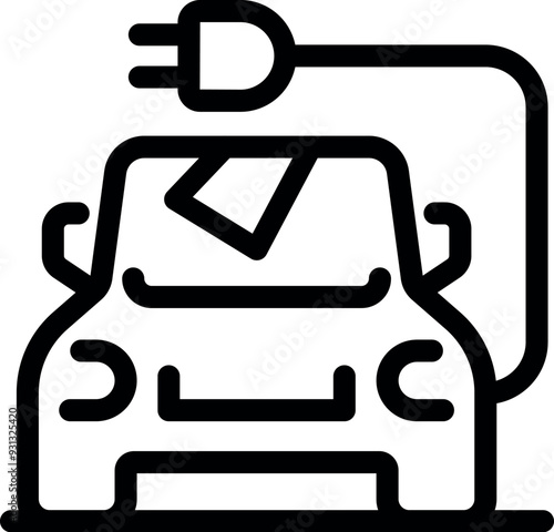 Line art icon of an electric car being charged with a power cable