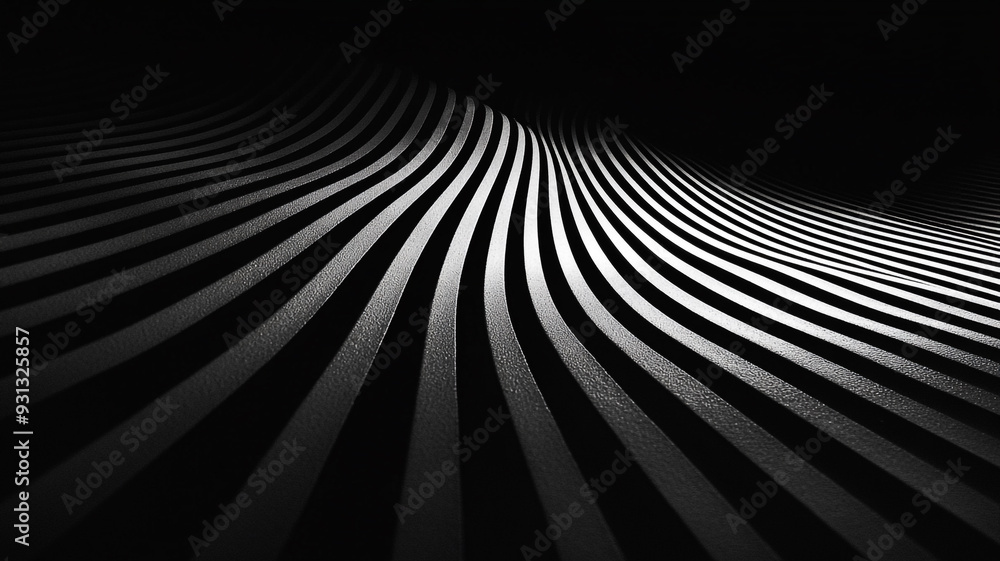 Naklejka premium Abstract black and white image of flowing lines creating a wave pattern with contrasting shadows
