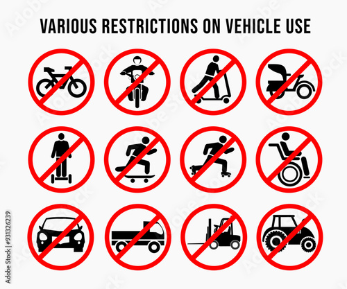 Various restrictions on vehicle use.  No bicycle, no motorcycles, no scooters, no rickshaws, no hoverboard, no skateboards, no roller skates, no wheel chair, no car, no truck, no forklift, no tractor.
