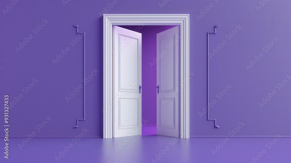 Double Door. Three-Dimensional Architectural Element with Open White Space Inside Double Door. Three-Dimensional Architectural Element with Open White Space Inside