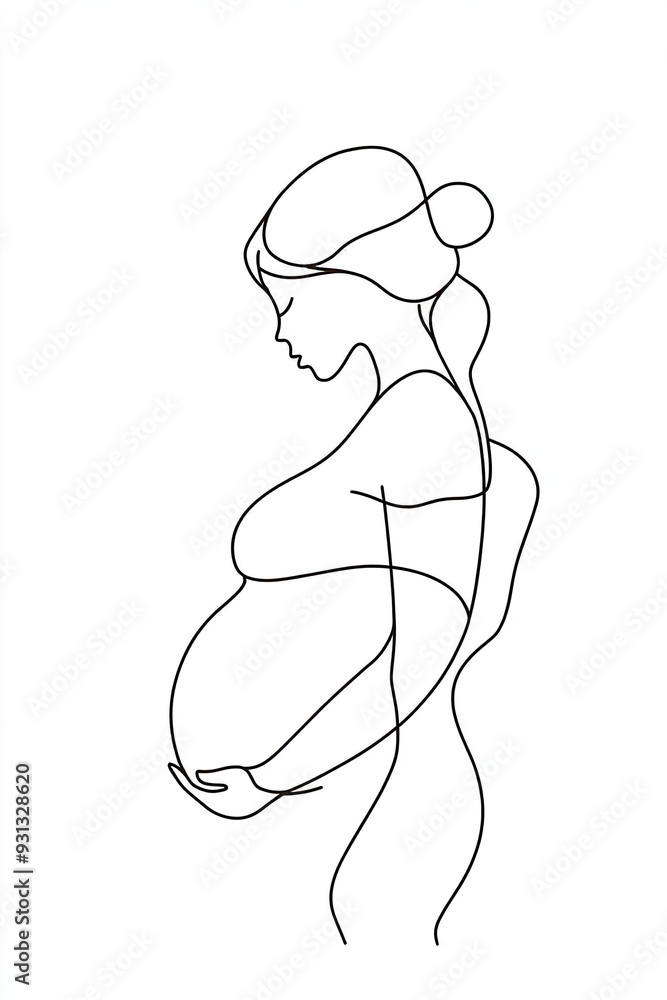 Minimalist Black Single Line Drawing of a Pregnant Woman in Side Profile, Hand Gently Touching Belly, Illustration Isolated on White Background Minimalist Black Single Line Drawing of a Pregnant Woman in Side Profile, Hand Gently Touching Belly, Illustration Isolated on White Background