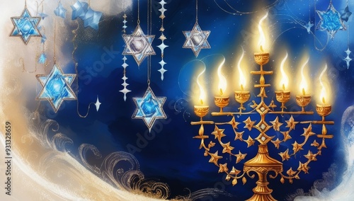 A vibrant Hanukkah background rendered in mesmerizing