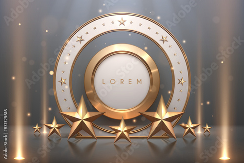 Circle white and gold frame with stars and lights