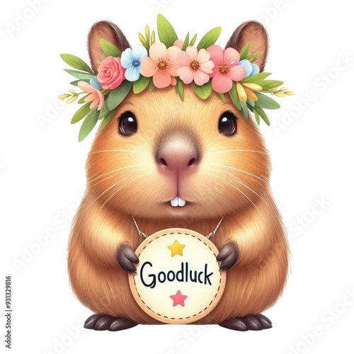 Capybara holding a good luck sign clip art watercolor 
