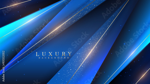 This is an elegant background with a diagonal blue stripe that fades from light to dark and is decorated with gold lines.