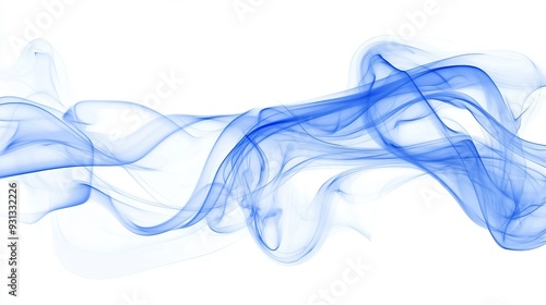 Abstract blue smoke gracefully swirling and flowing on a white background, creating a dynamic and ethereal visual effect.
