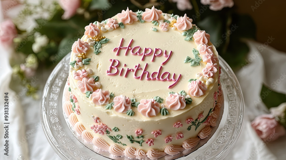 A beautiful birthday cake with the words A beautiful birthday cake with the words