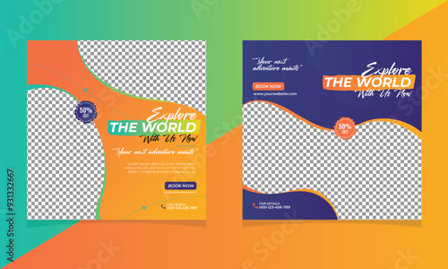 Tour and travel social media post banner design template. Trravel social media post banner.