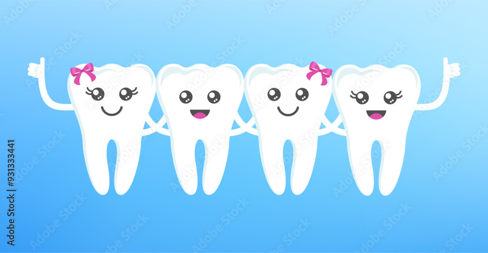 Cute clean happy teeth hug each other. Dental health Cute clean happy teeth hug each other. Dental health