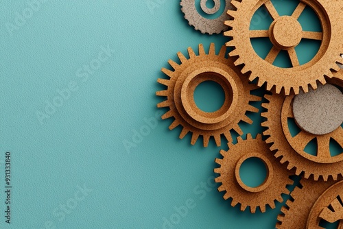 Fototapeta Naklejka Na Ścianę i Meble -  Interlocking Gears on Blue Background.