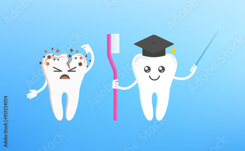 Cute happy smiling tooth. Oral health and hygiene.