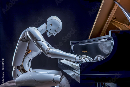 Humanoider Roboter, Cyberpunk, spielt auf dem Klavier, Generative AI photo