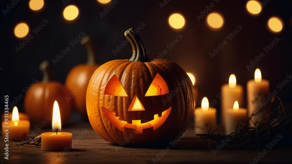 Fototapeta premium halloween pumpkin with candles