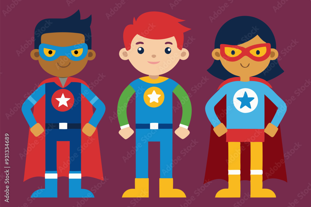 Cartoon students each dressed up as superheroes Cartoon students each dressed up as superheroes