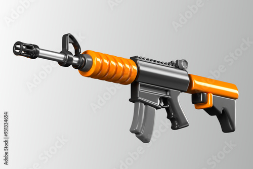 Detailed weapon with magazine. Realistic orange and black rifle. Modern weapons