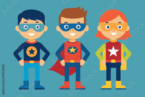 Cartoon students each dressed up as superheroes