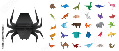 Colorful origami animals. Abstract polygon animals. Folded paper shapes. Vector animal icons set. Origami. A set of origami. Vector illustration