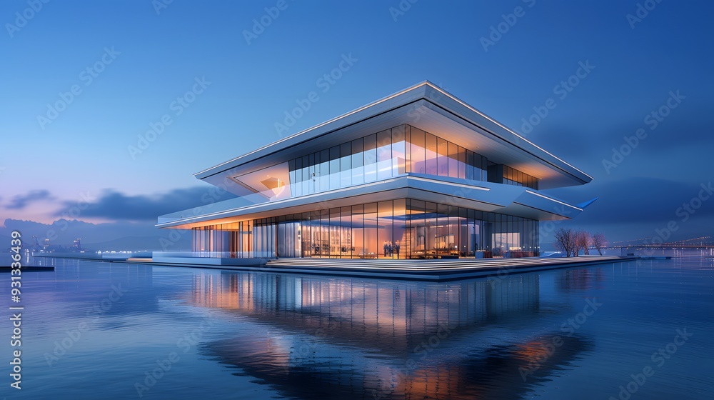 A modern science and technology museum with a striking, angular design. List of Art Media Minimalist realistic A modern science and technology museum with a striking, angular design. List of Art Media Minimalist realistic