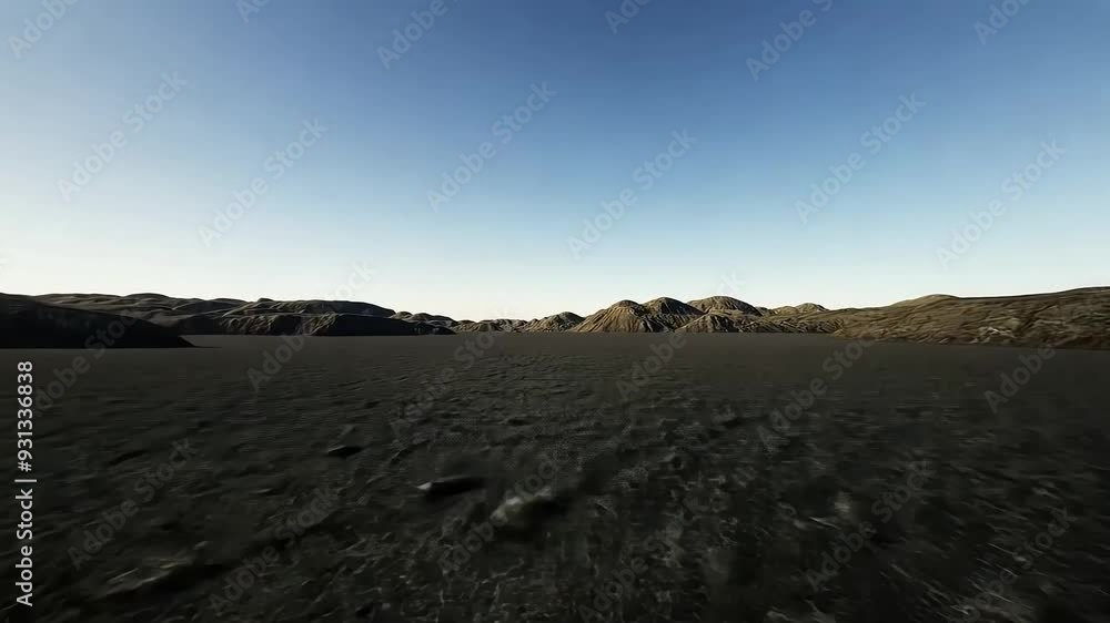 Surreal landscape scenery with mountains, clear blue sky and dark ground Surreal landscape scenery with mountains, clear blue sky and dark ground