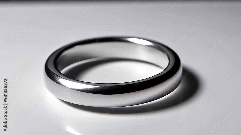 A silver ring on a white background, symbolizing purity, commitment, or elegance A silver ring on a white background, symbolizing purity, commitment, or elegance