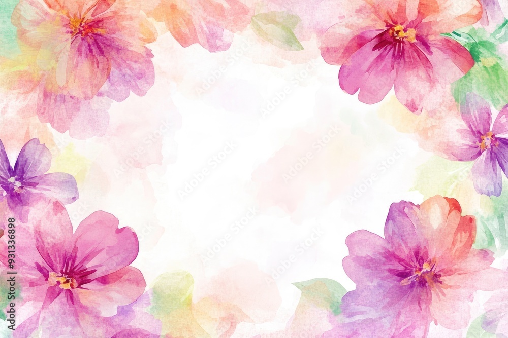 Obraz premium A beautiful watercolor floral frame design featuring soft pink and purple flowers, ideal for cards and invitations.